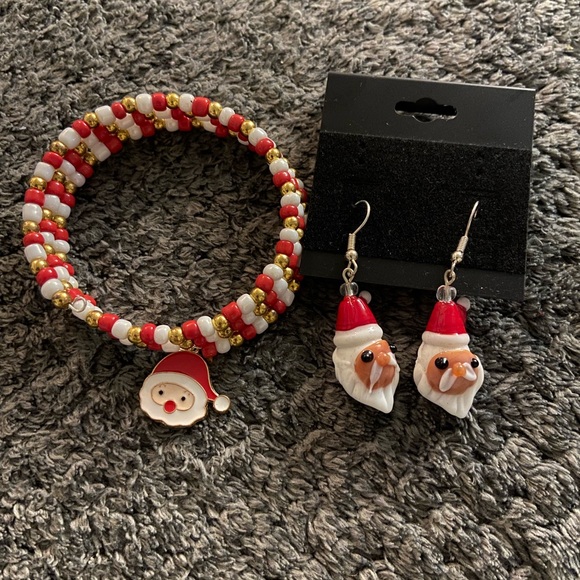 Hand Crafted Jewelry - Handcrafted Santa bracelet and earrings set